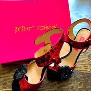 Betsey Johnson red sequin strappy open toes